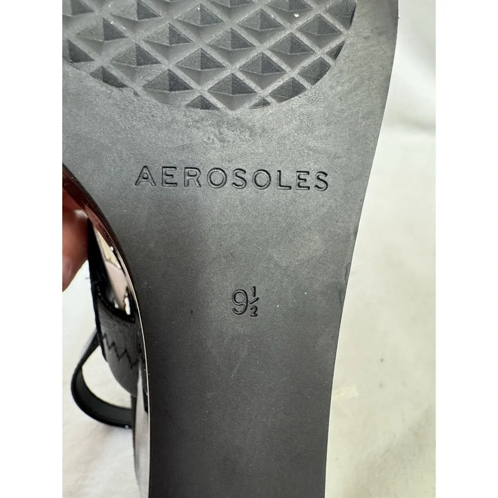 Aerosoles Petra Women's Wedge Sandals Black Patent Faux Leather Size 9.5